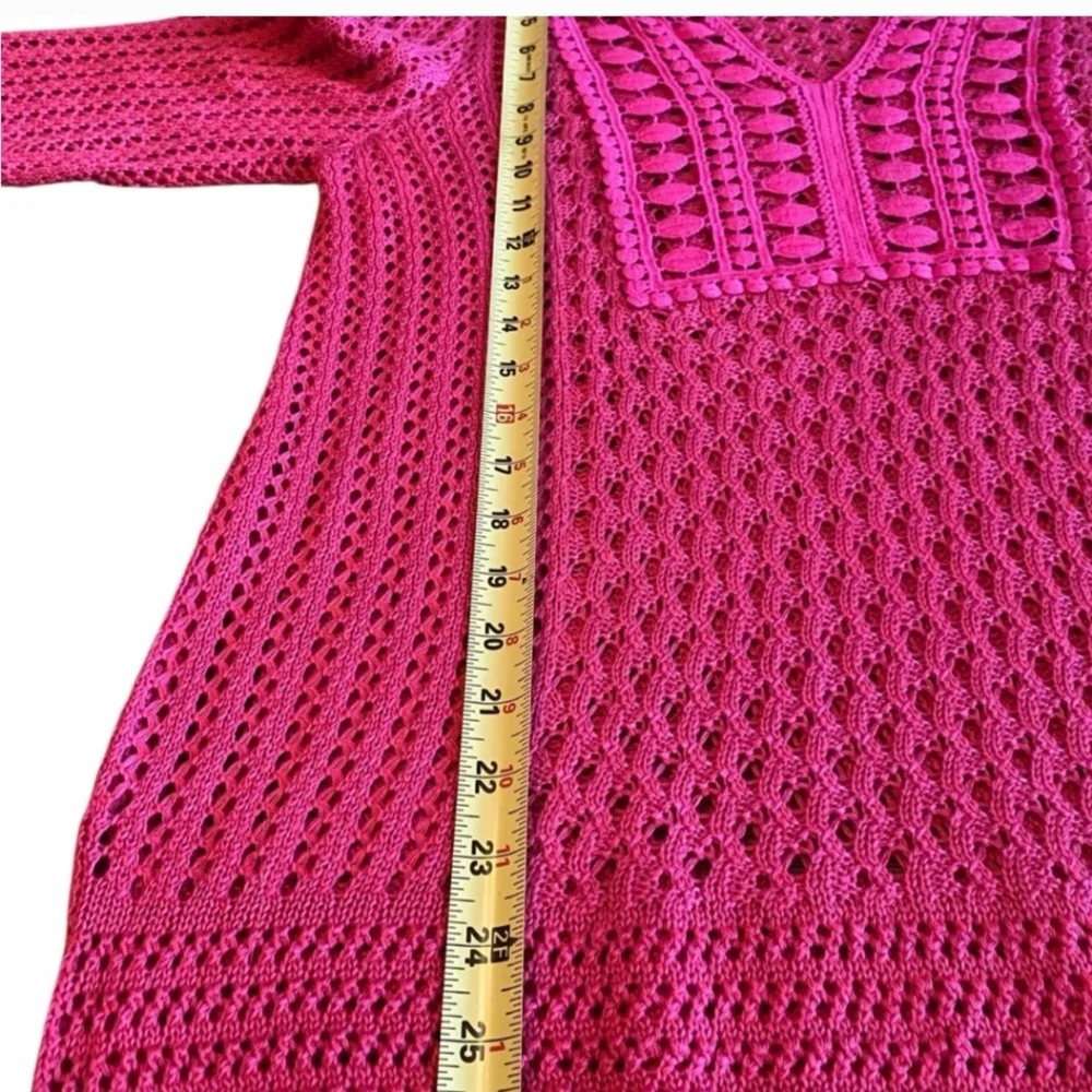 Chico's Crochet Open Knit Pink Sweater Size M - Picture 2 of 7